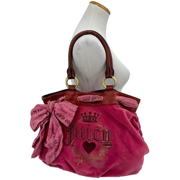 RARE Vintage Y2K Juicy Couture Pink Velour Vegan Leather Embroidered Logo Bag - Picture 16 of 16